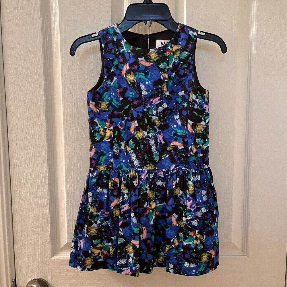 Milly Minis Jewel Print Drop Waist Party Dress Girls Blue Size 6